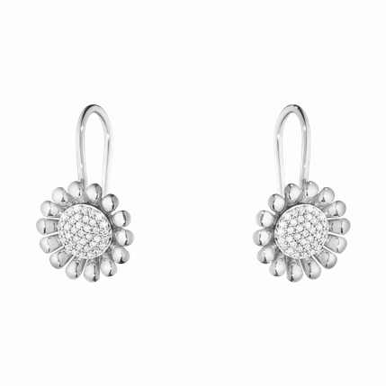 Georg Jensen Sunflower Sterling Silver Diamond Drop Earrings D