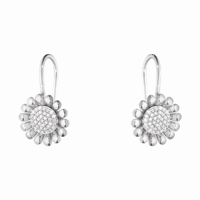 Georg Jensen Sunflower Sterling Silver Diamond Drop Earrings D