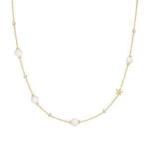 Gold Pearl and Star Station Necklace N065-09G