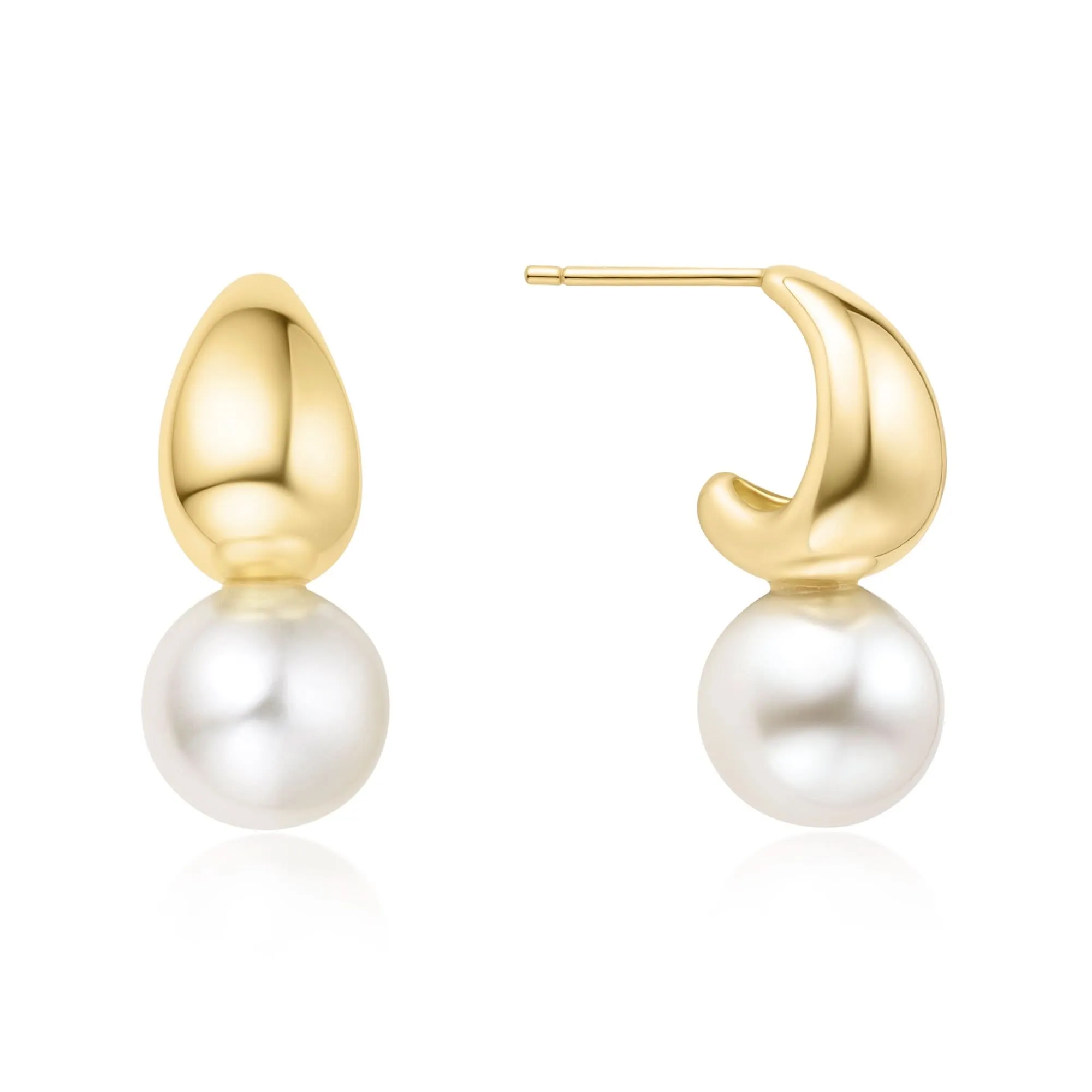 Gold Pearl Dome Hoop Earrings E062-06G