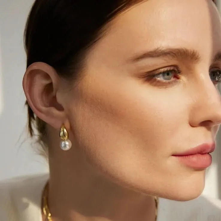 Gold Pearl Dome Hoop Earrings E062-06G