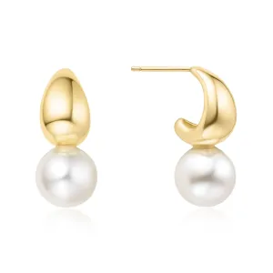 Gold Pearl Dome Hoop Earrings E062-06G