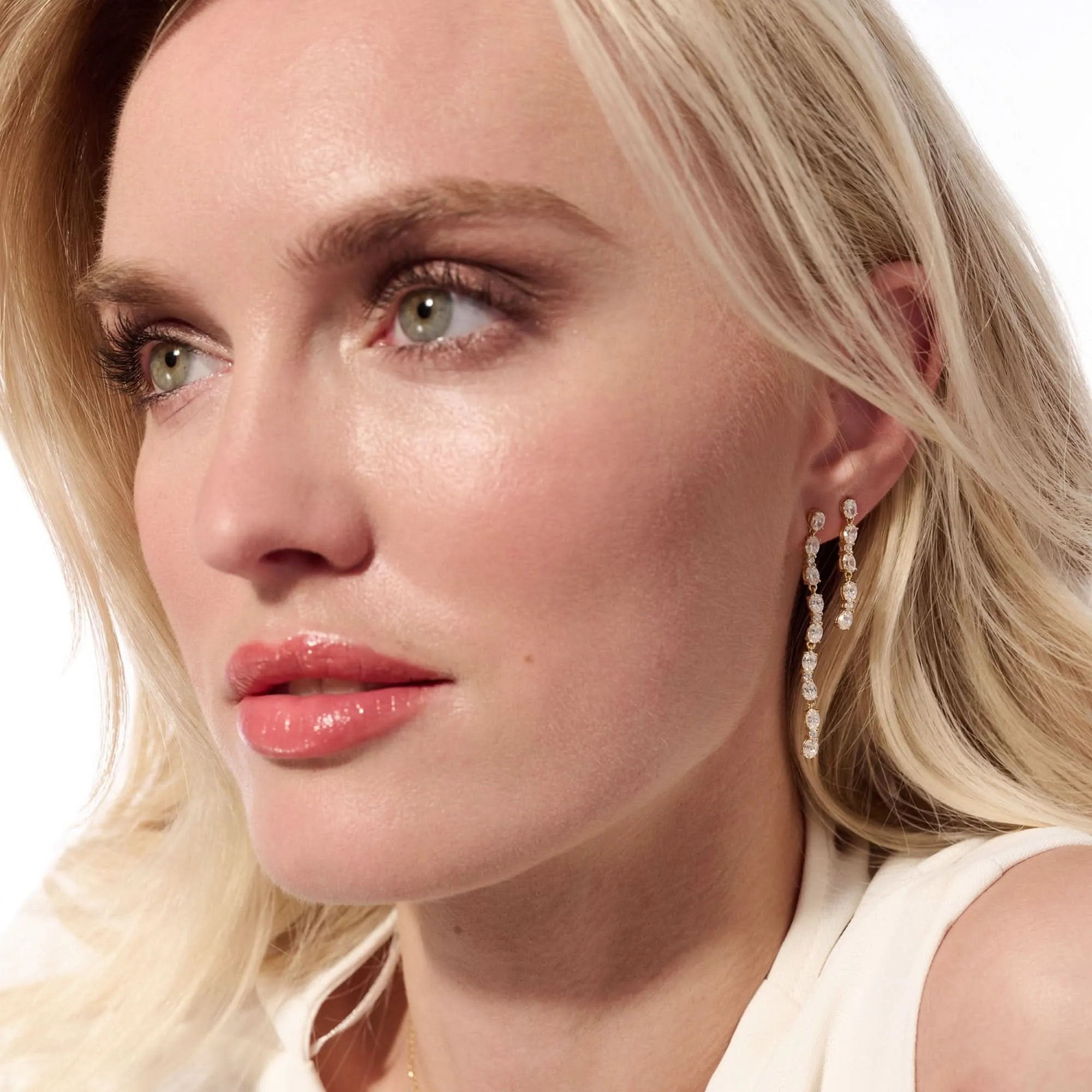 Gold Plated Ellera Ovale Sette Earrings SJ-E2417-CZ-YG