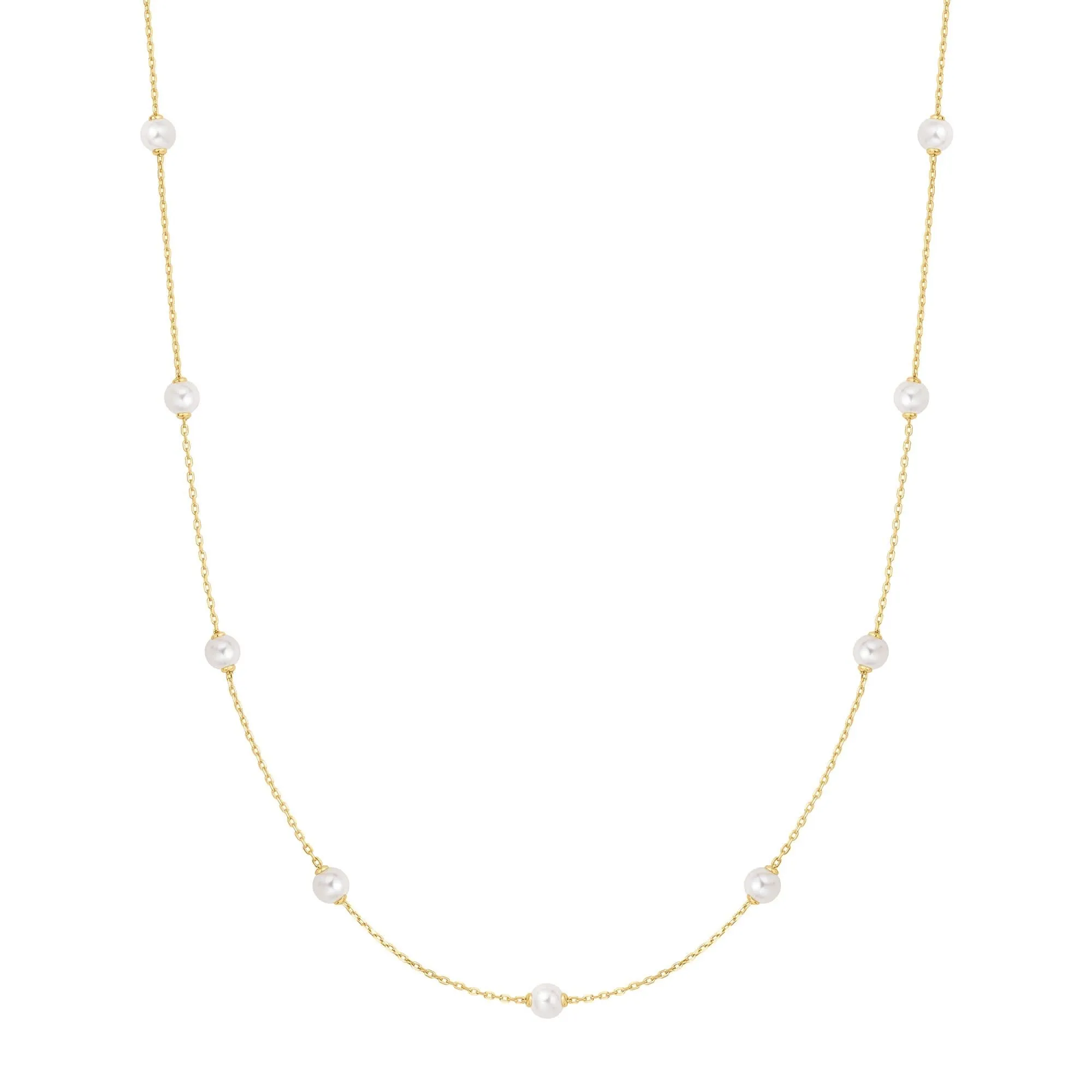 Gold Shell Pearl Station Chain Necklace N065-03G
