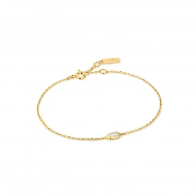 Gold Sparkle Emblem Chain Bracelet B041-02G-W