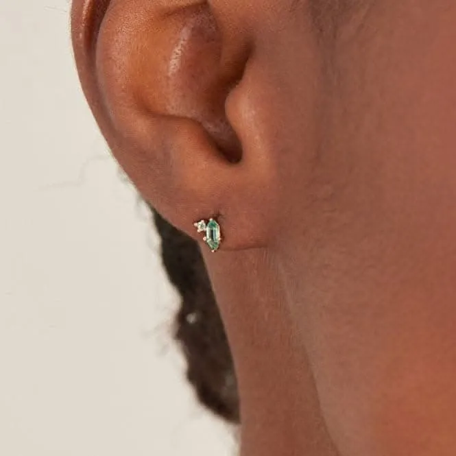 Gold Teal Sparkle Emblem Stud Earrings E041-02G-G