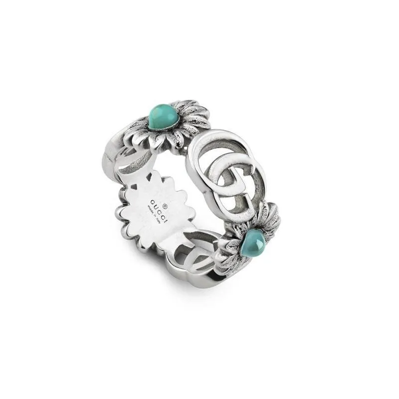Gucci Double G With Flower Motif Sterling Silver Ring