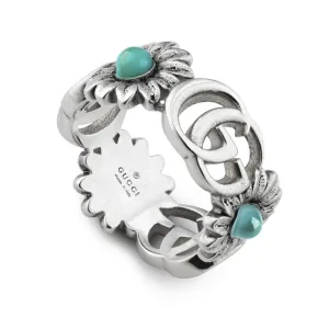Gucci Double G With Flower Motif Sterling Silver Ring
