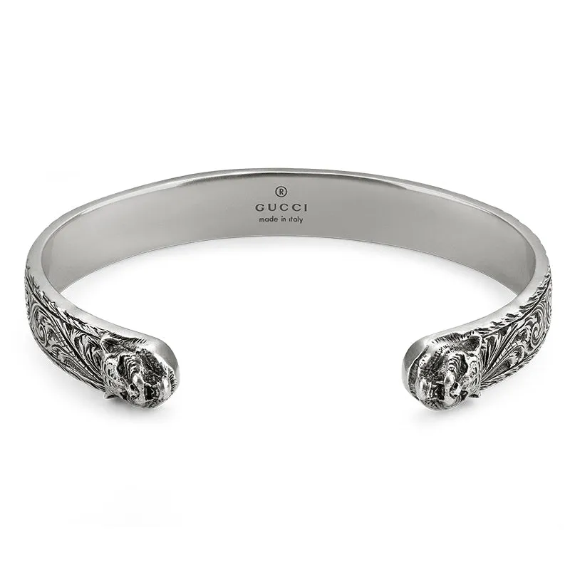 Gucci Feline Head Aged Sterling Silver Bangle D