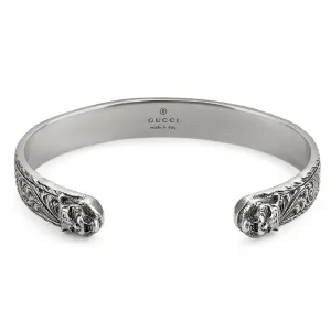 Gucci Feline Head Aged Sterling Silver Bangle D