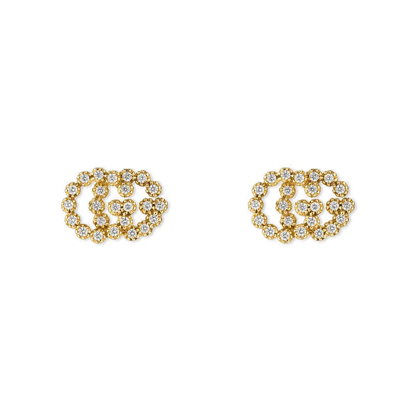 Gucci GG Running 18ct Yellow Gold Diamond Stud Earrings D