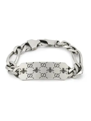Gucci GG Sterling Silver Engraved Bee Identity Bracelet D
