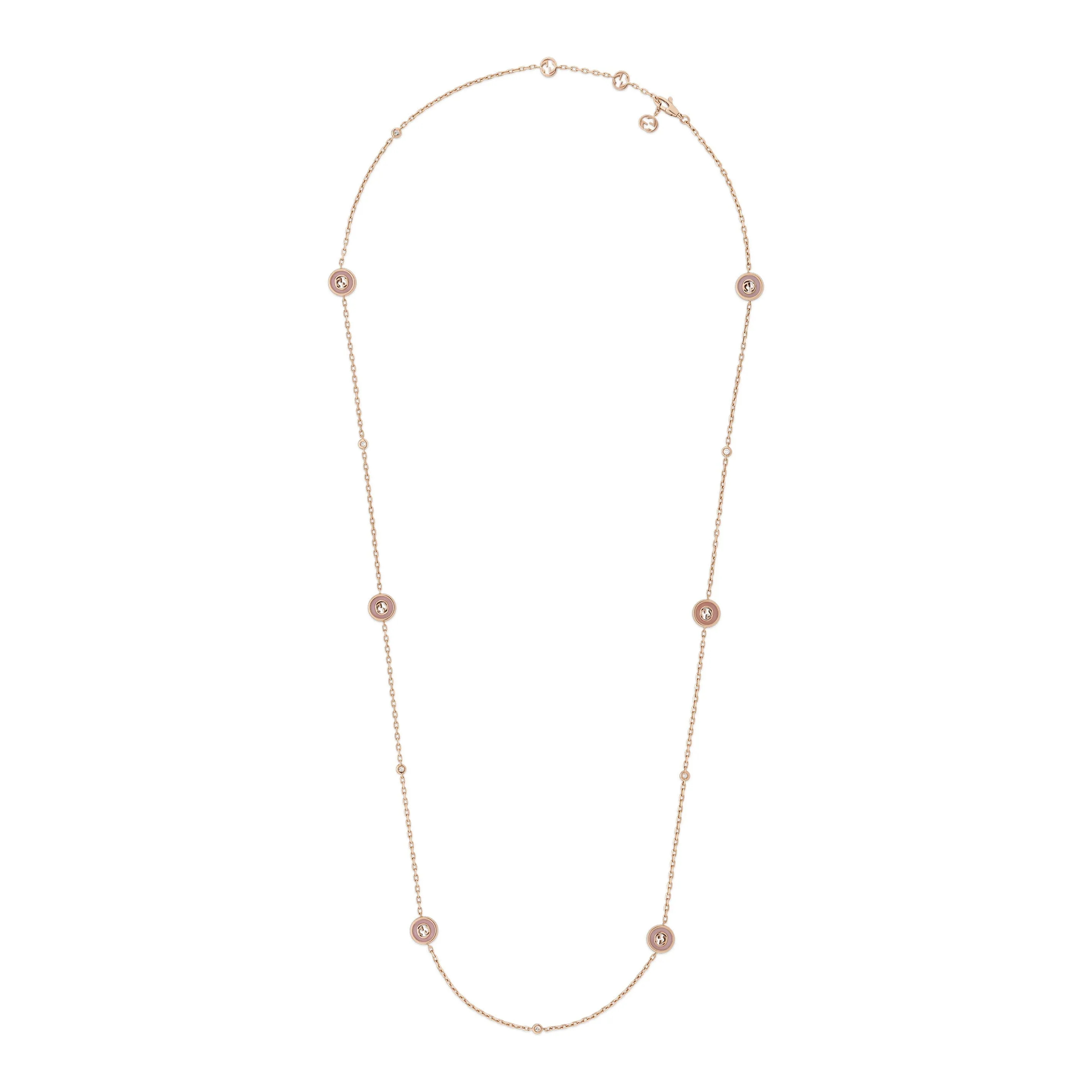 Gucci Interlocking G 18ct Rose Gold Diamond & Pink Opal Necklace