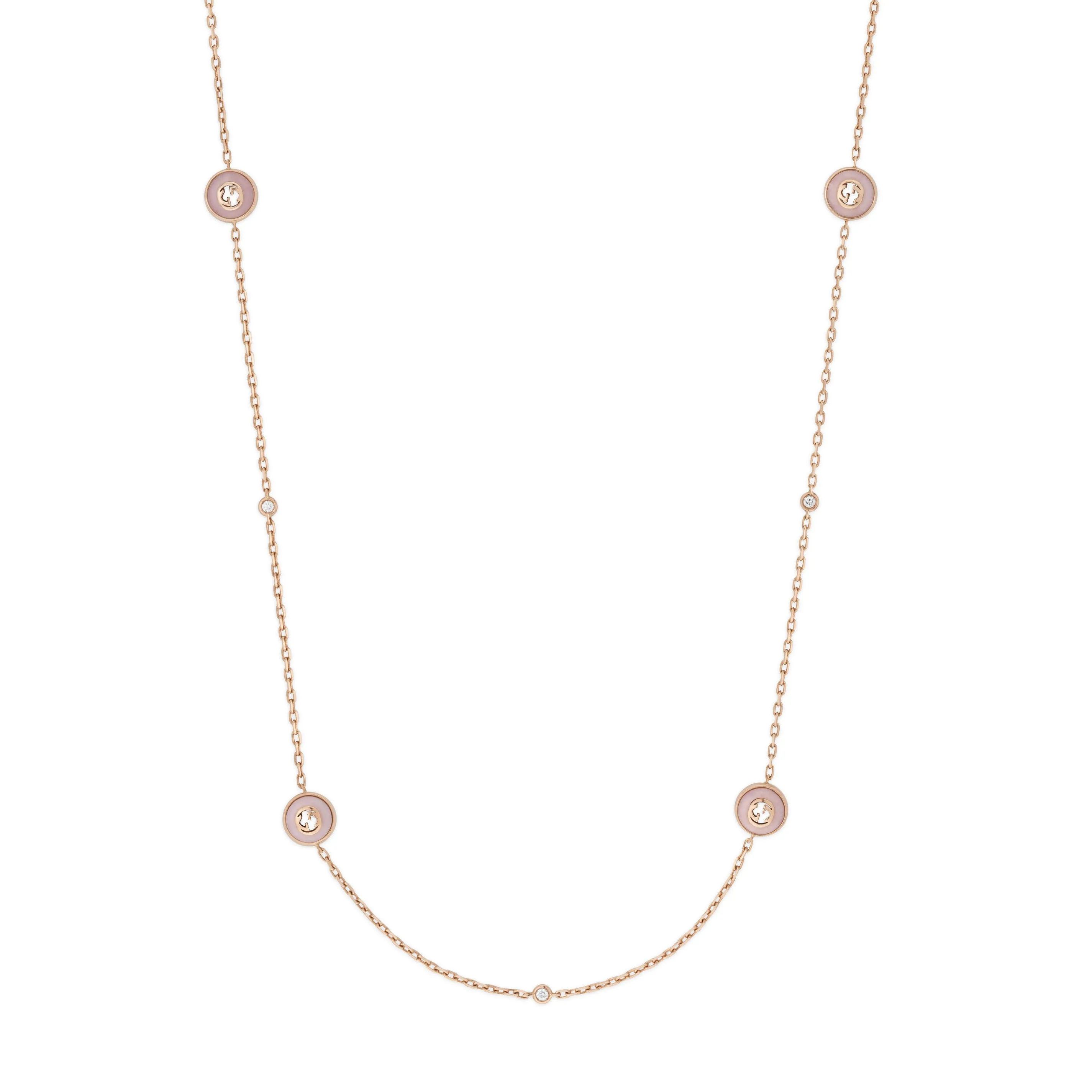 Gucci Interlocking G 18ct Rose Gold Diamond & Pink Opal Necklace