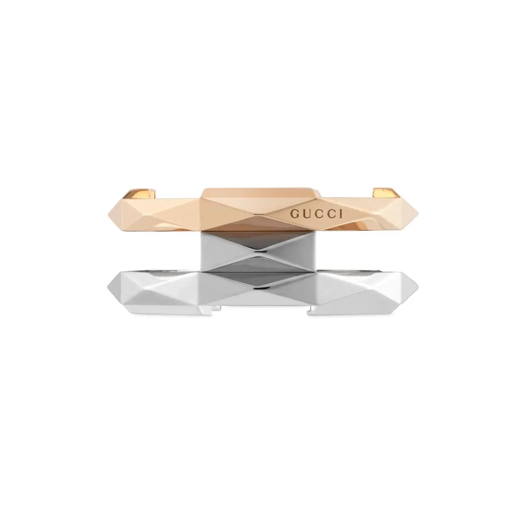 Gucci Link to Love 18ct Rose and White Gold Geometric Studded Double Ring
