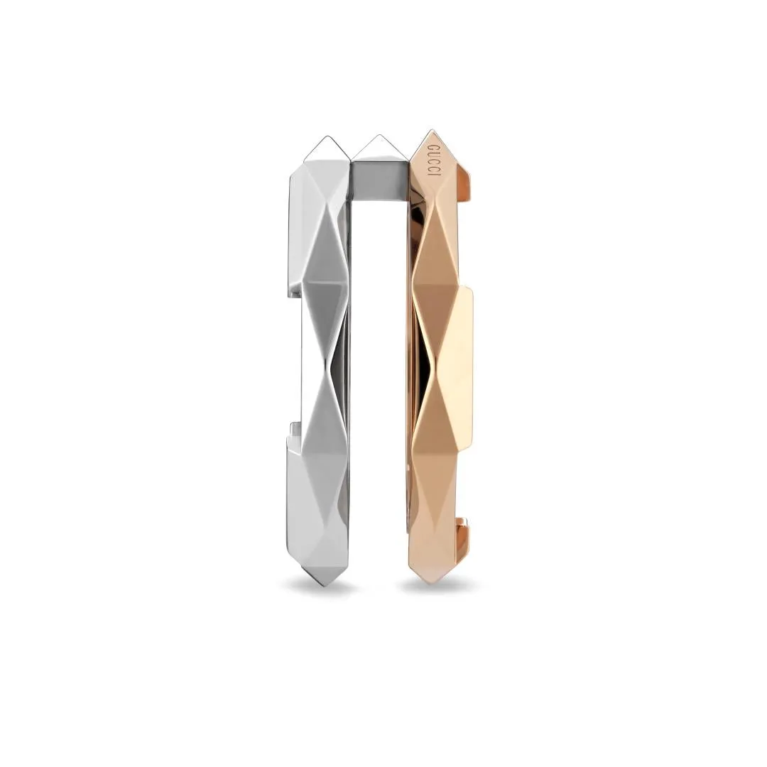 Gucci Link to Love 18ct Rose and White Gold Geometric Studded Double Ring