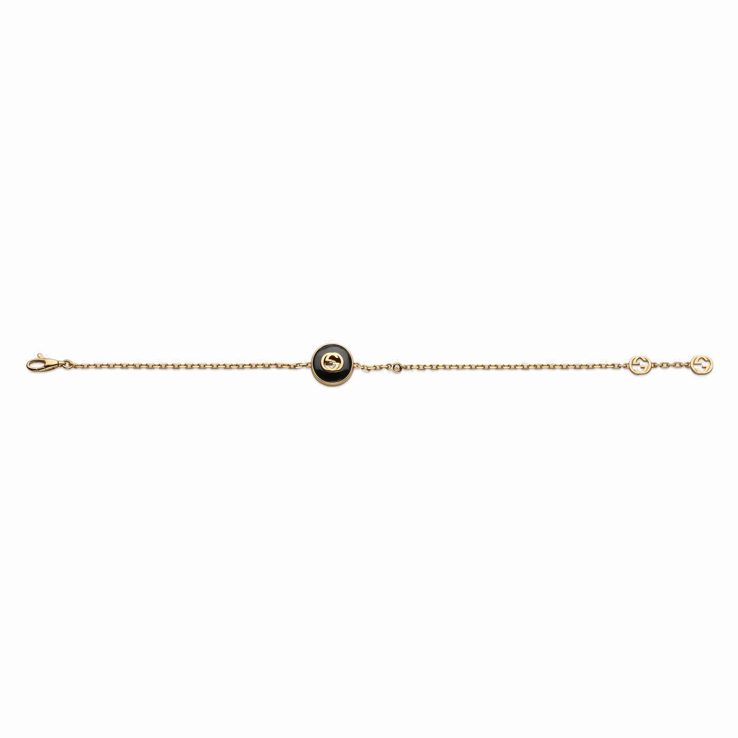 Gucci Interlocking 18ct Yellow Gold Black Onyx Bracelet