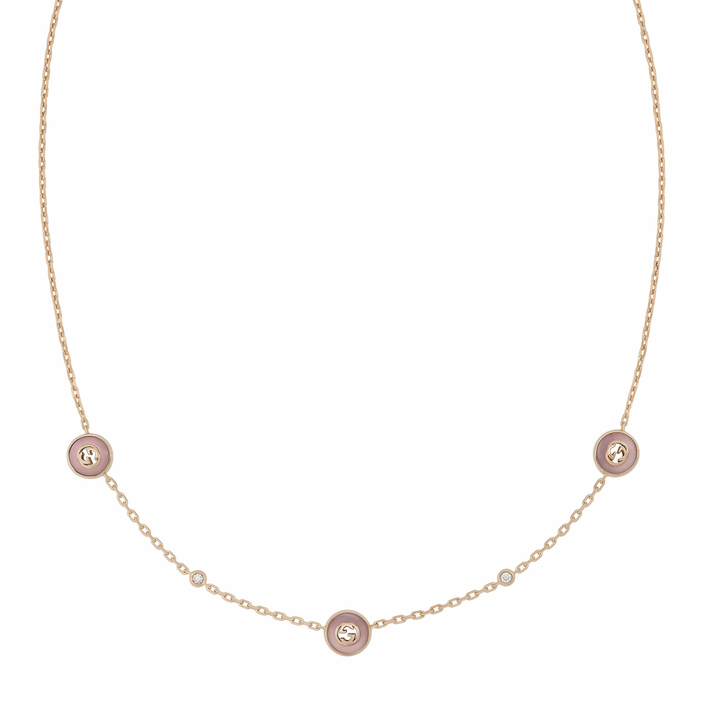 Gucci Interlocking G 18ct Rose Gold Diamond & Pink Opal Necklace