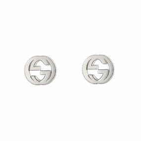 Gucci Interlocking Motif Sterling Silver Stud Earrings D