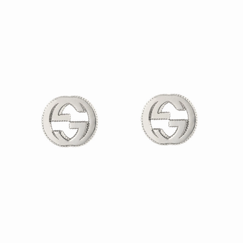 Gucci Interlocking Motif Sterling Silver Stud Earrings D