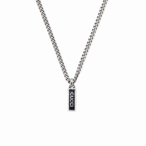 Gucci Tag Sterling Silver Black Enamel Logo Pendant D