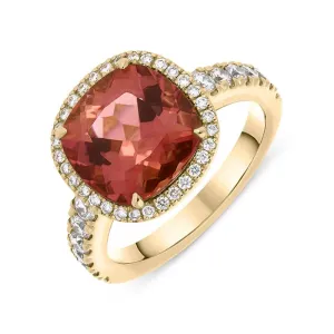 Hans D. Krieger 18ct Rose Gold Tourmaline Diamond Cushion Halo Ring