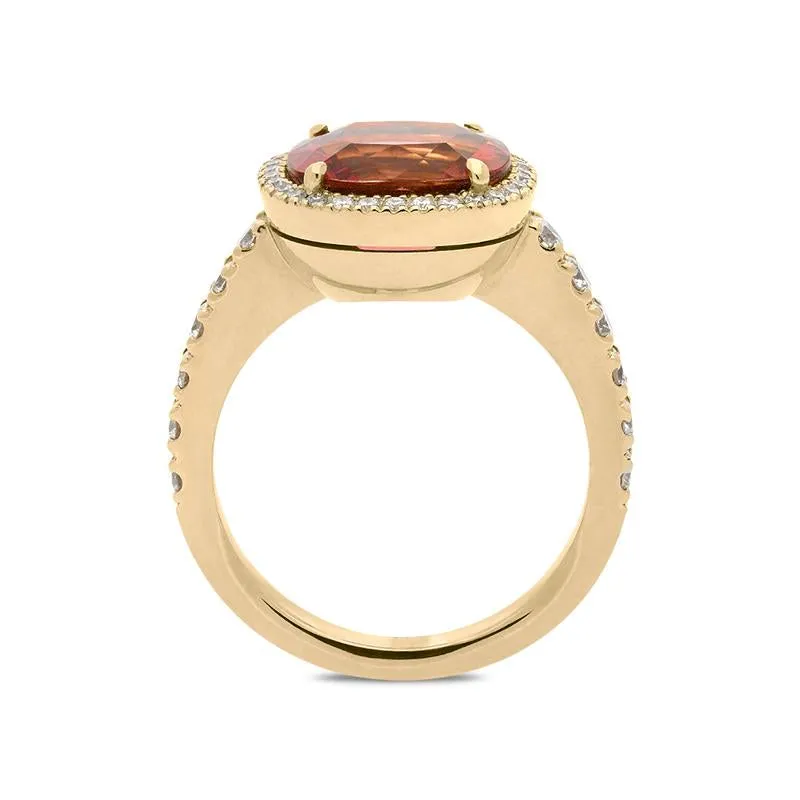 Hans D. Krieger 18ct Rose Gold Tourmaline Diamond Cushion Halo Ring