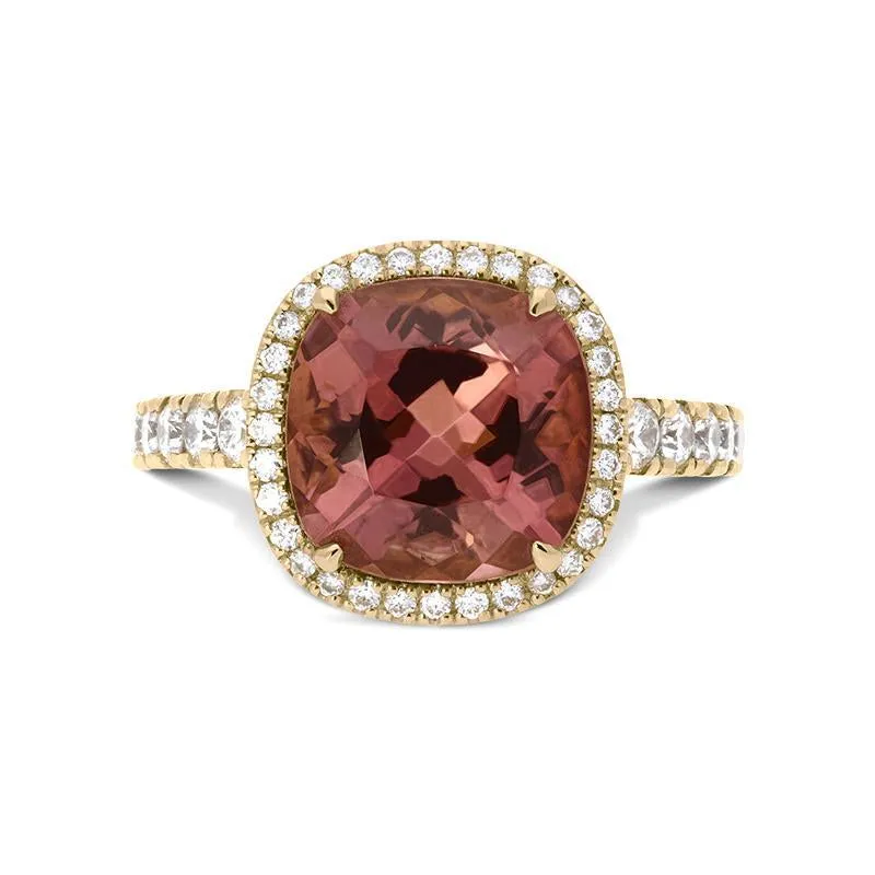 Hans D. Krieger 18ct Rose Gold Tourmaline Diamond Cushion Halo Ring
