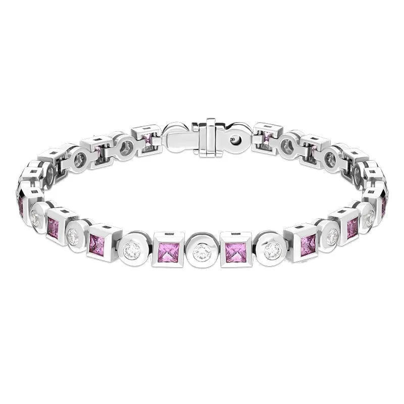 Hans D. Krieger 18ct White Gold 4.70ct Pink Sapphire Diamond Tennis Bracelet D
