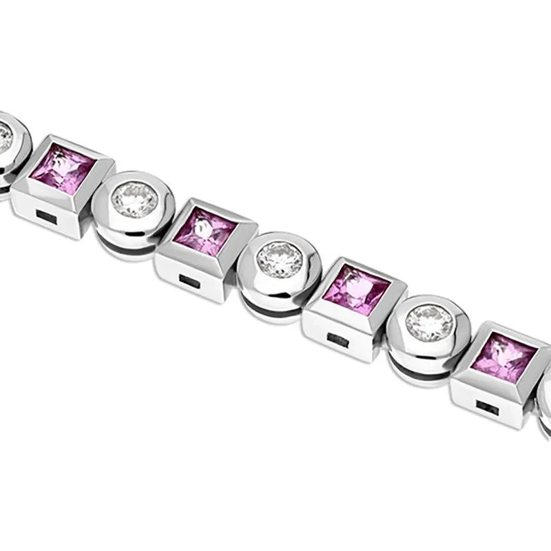 Hans D. Krieger 18ct White Gold 4.70ct Pink Sapphire Diamond Tennis Bracelet D
