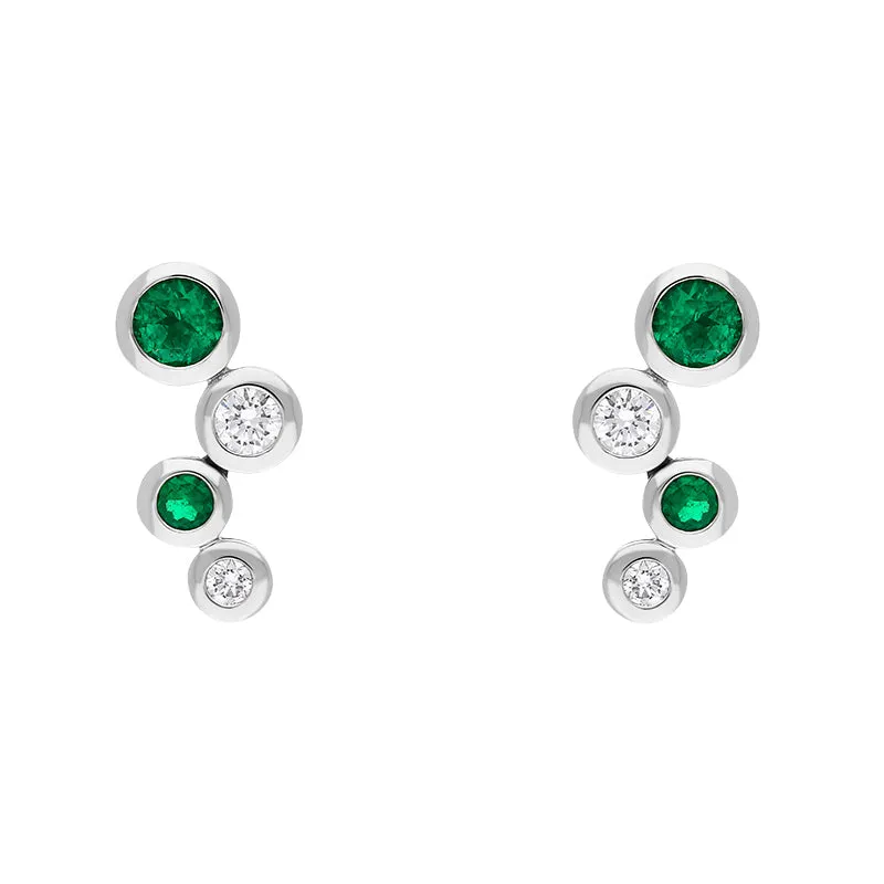 Hans D Krieger 18ct White Gold Emerald Diamond Graduated Bubble Stud Earrings