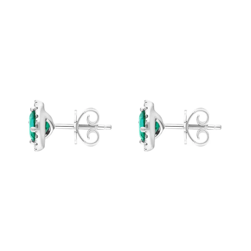 Hans D Krieger 18ct White Gold Emerald Diamond Round Cluster Stud Earrings