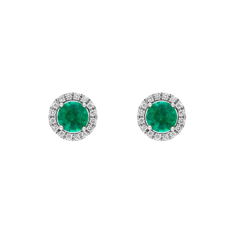 Hans D Krieger 18ct White Gold Emerald Diamond Round Cluster Stud Earrings
