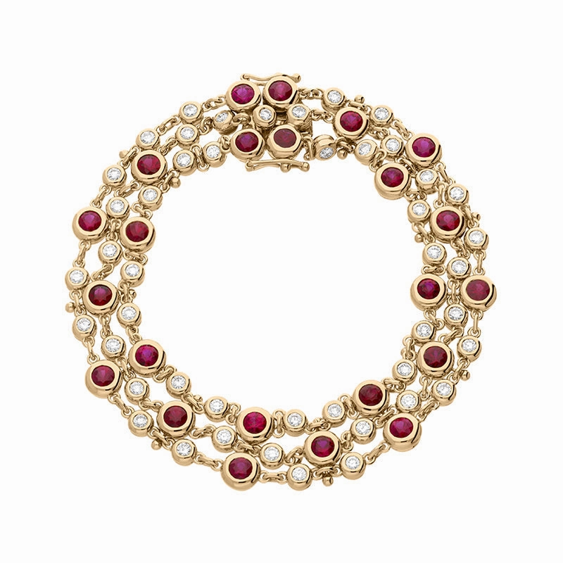 Hans D Krieger 18ct Rose Gold 3.51ct Ruby Diamond Three Row Bracelet D