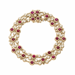 Hans D Krieger 18ct Rose Gold 3.51ct Ruby Diamond Three Row Bracelet D