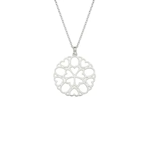 Heart Necklace Detailed Disc Sterling Silver