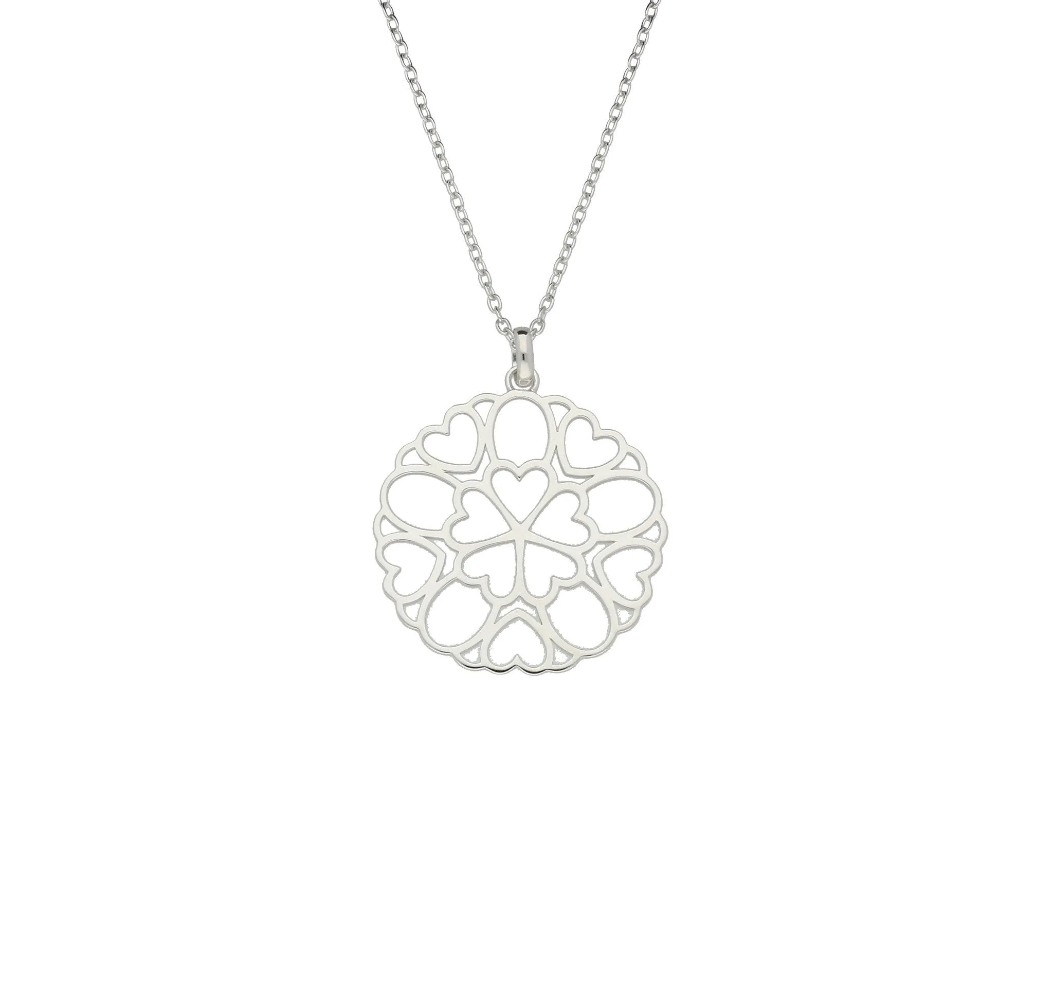 Heart Necklace Detailed Disc Sterling Silver