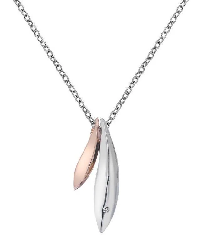 Hot Diamonds Classic Sterling Silver Rose Gold Diamond Leaf Pendant