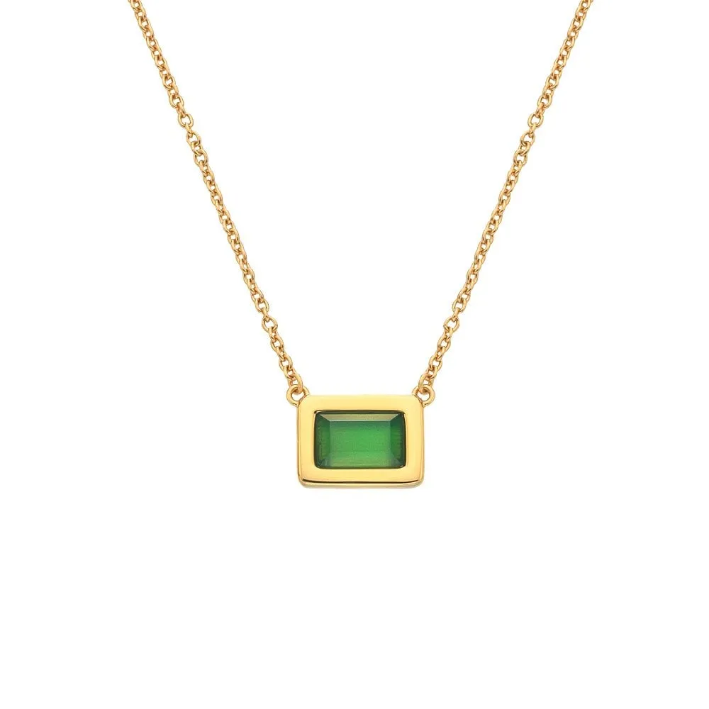 Hot Diamonds Gold Plated Sterling Silver Green Chalcedony Rectangle Necklace