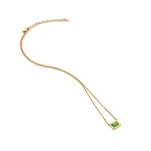 Hot Diamonds Gold Plated Sterling Silver Green Chalcedony Rectangle Necklace