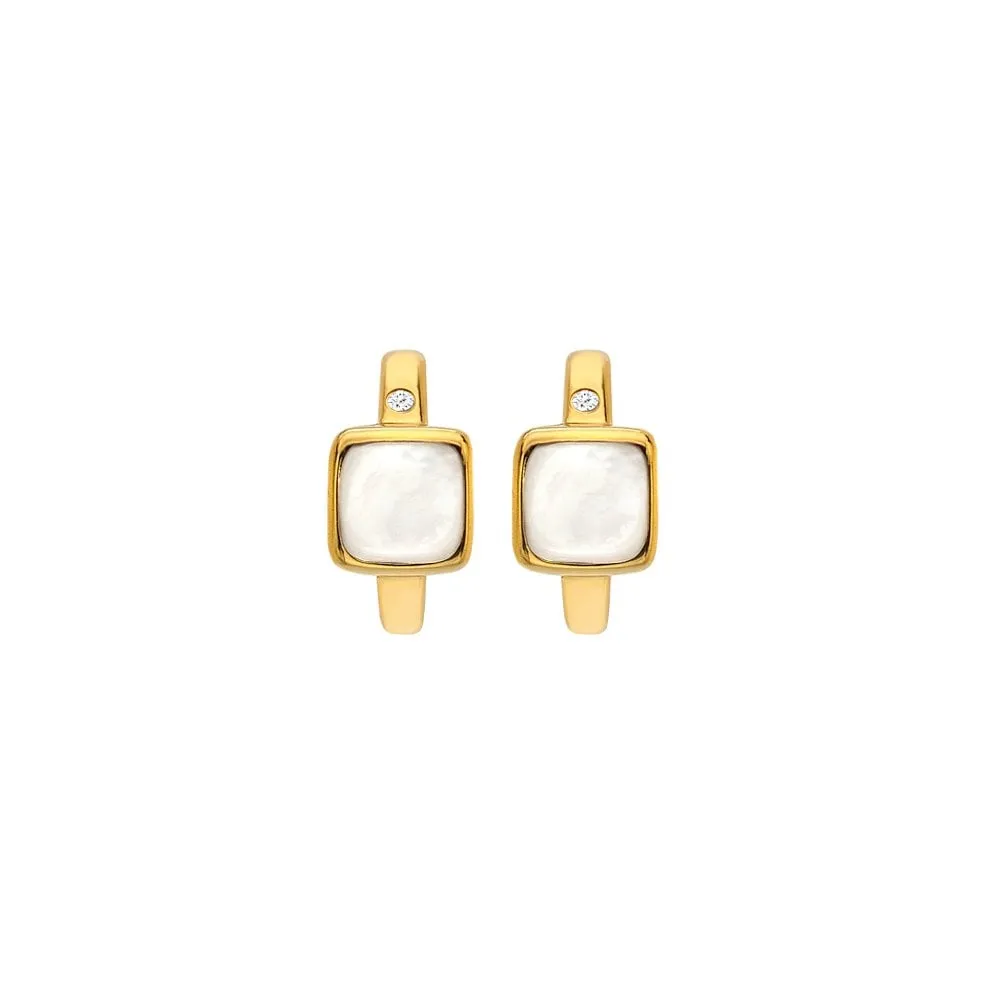 Hot Diamonds Gold Plated Sterling Silver Mother Of Pearl Square Huggie Earrings