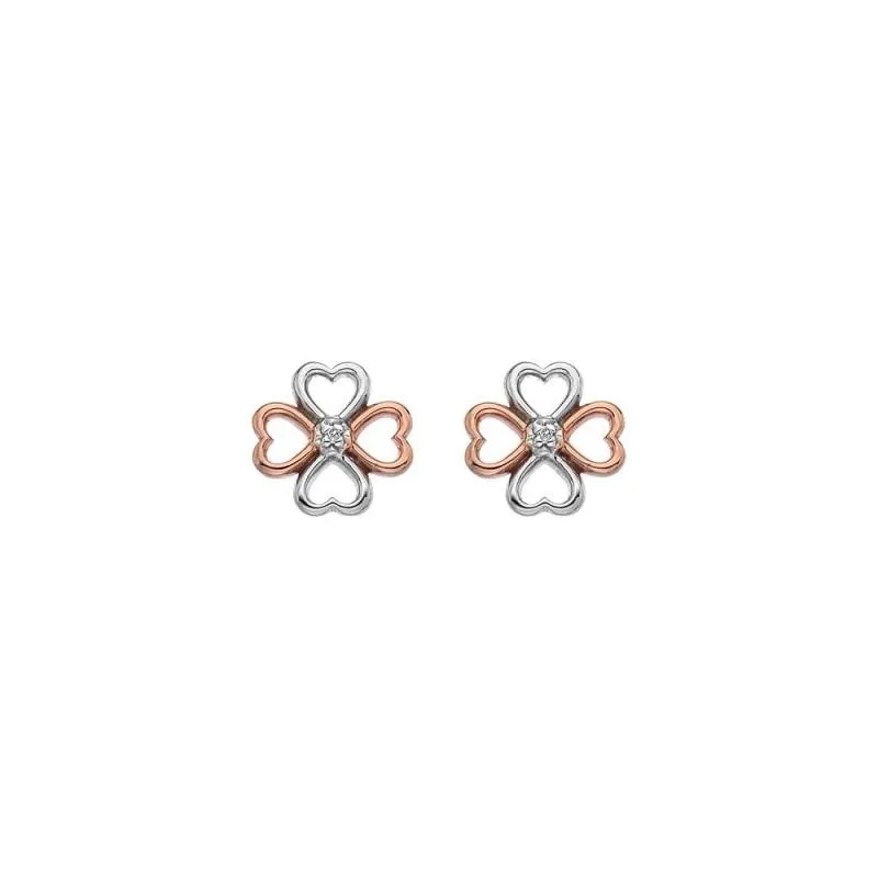 Hot Diamonds Sterling Silver Rose Gold Plate Lucky In Love Stud Earrings