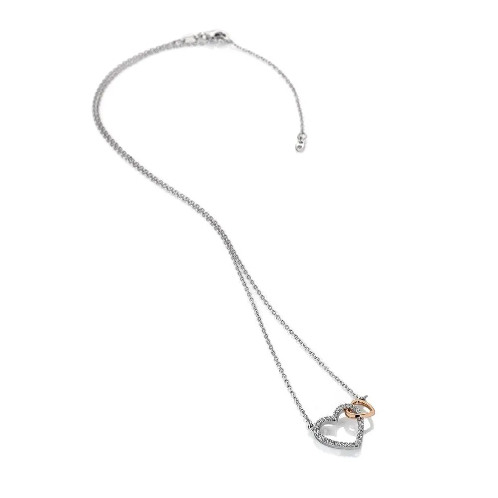 Hot Diamonds Togetherness Sterling Silver Rose Gold Plated Heart Necklace