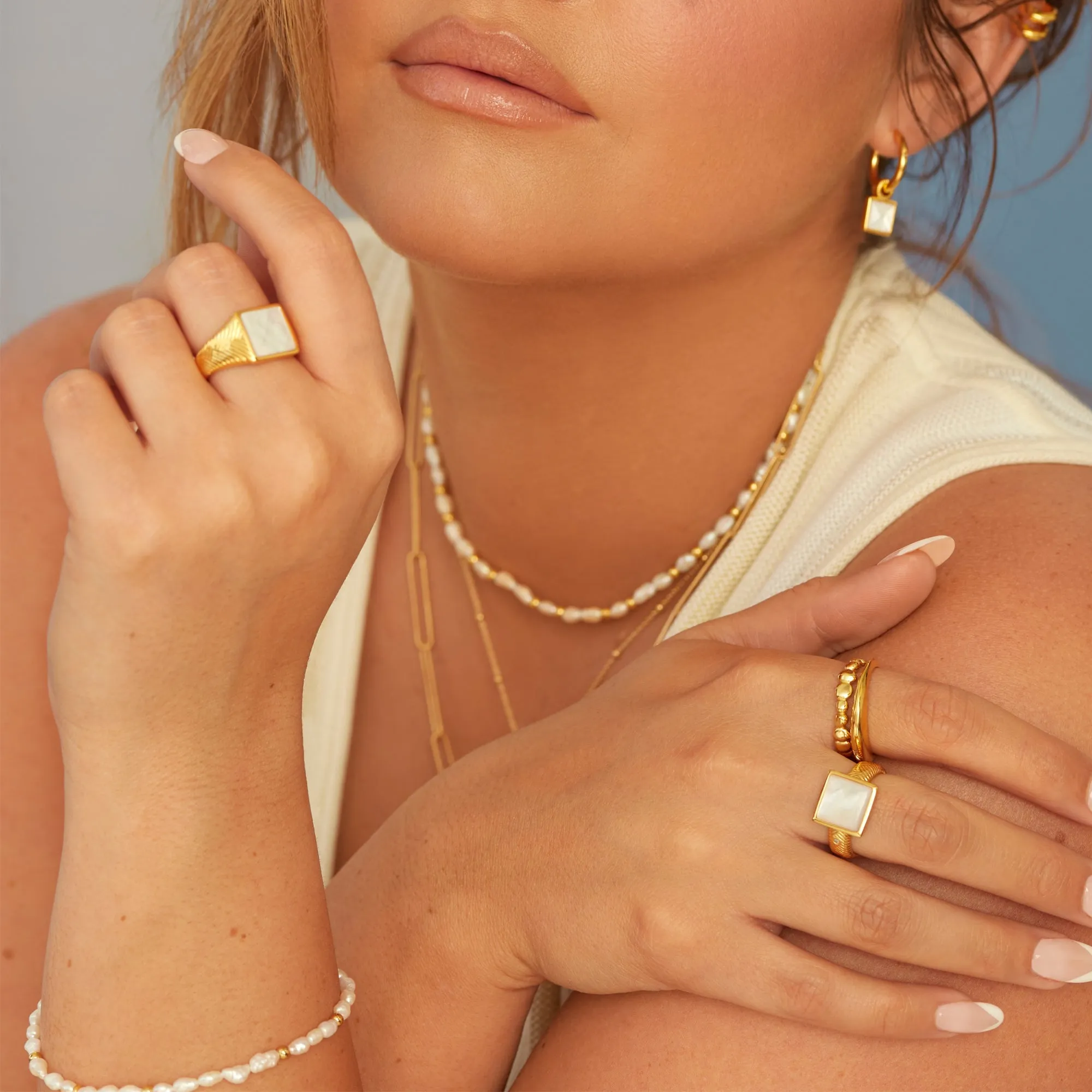 Hot Diamonds x Jac Jossa Calm Gold Plated Sterling Silver Pearl Square Ring