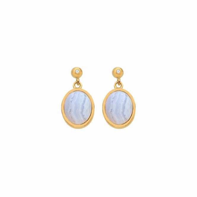 Hot Diamonds Gold Plated Sterling Silver Blue Lace Agate Oval Earrings