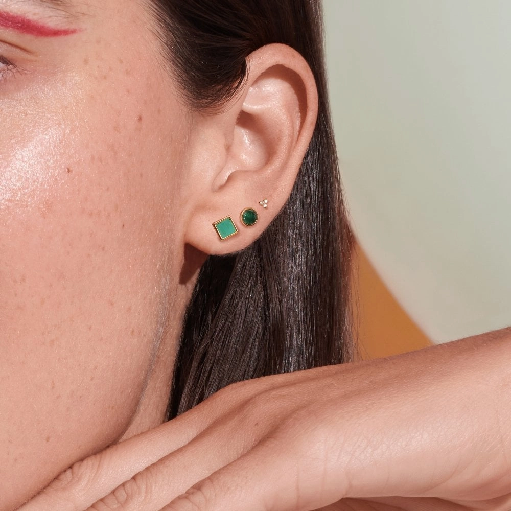 Hot Diamonds x Jac Jossa Gold Plated Sterling Silver Revive Malachite Stud Earrings