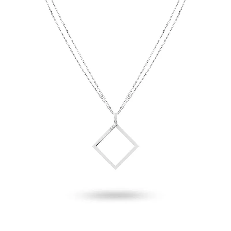 Ksenia Mirella Geo 18ct White Gold 0.11ct Diamond Square Necklace
