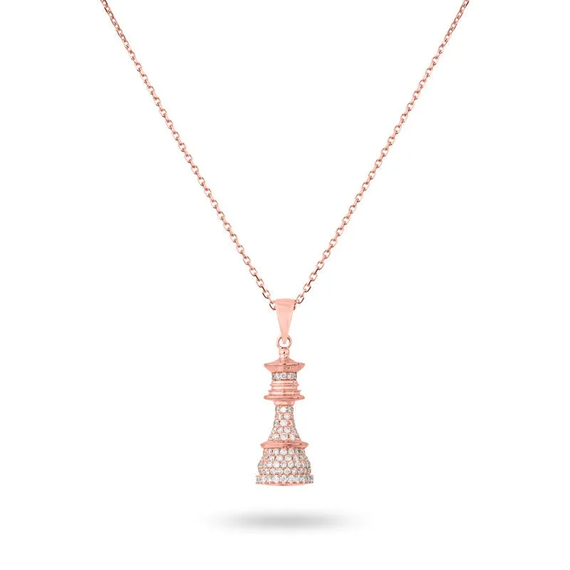 Ksenia Mirella The Queen Rose Gold 1.00ct Diamond Pave Chess Necklace