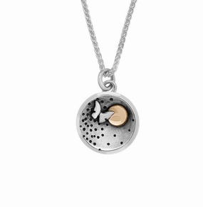 Linda Macdonald Butterfly Moon Sterling Silver 9ct Gold Necklace D