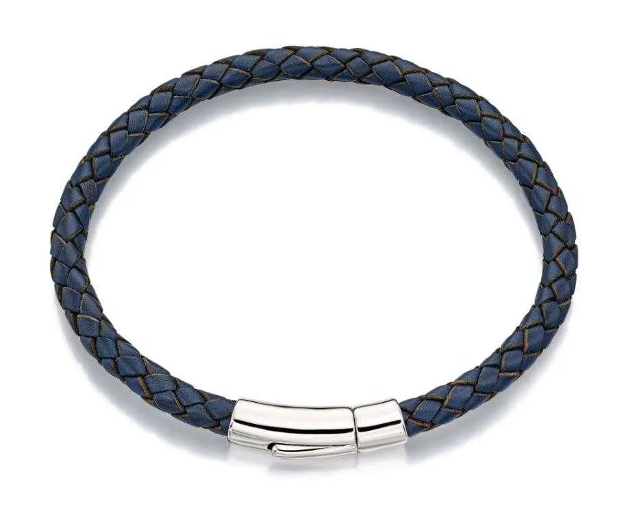Little Star Reed Sterling Silver Mens Navy Leather Bracelet